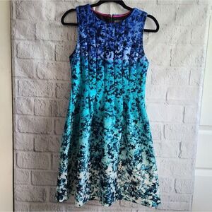 Vince Camuto Blue Ombre Floral Abstract Fit And Flare Dress Size 6